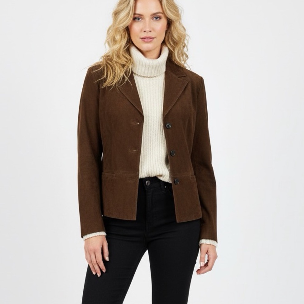 NWT JASON WU Brown Suede Button-Front Jacket Classic Tailored Fit Blazer - Picture 16 of 16